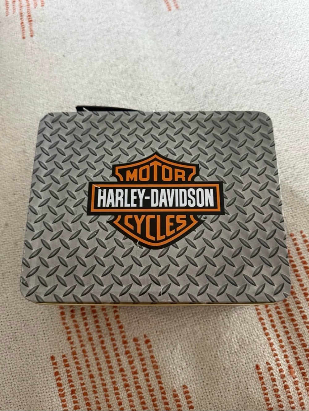 Harley-Davidson Metal Lunchbox Silver Diamond Plate Design with Handle